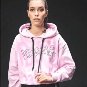 Disclaimer Pink Hoodie with Graphic Design